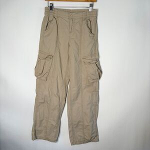 H&M Divided Cargo Pants Tan Y2K Style Baggy Loose Elastic Waist Women 2
